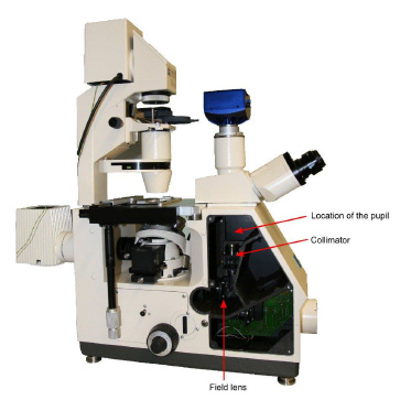 Axiovert 35 显微镜，取下侧盖可进入瞳孔